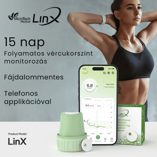 LinX folyamatos cukormérő szenzor glükózmonitor (CGM) szenzor (havi feliratkozással) + ajándék - GluX