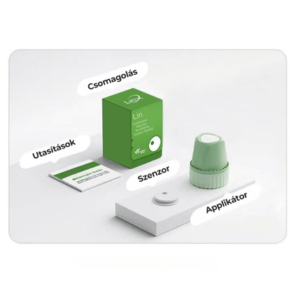 [locale:hu] LinX CGM csomag tartalma – Csomagolás / Utasítások / Szenzor / Applikátor (HU)
