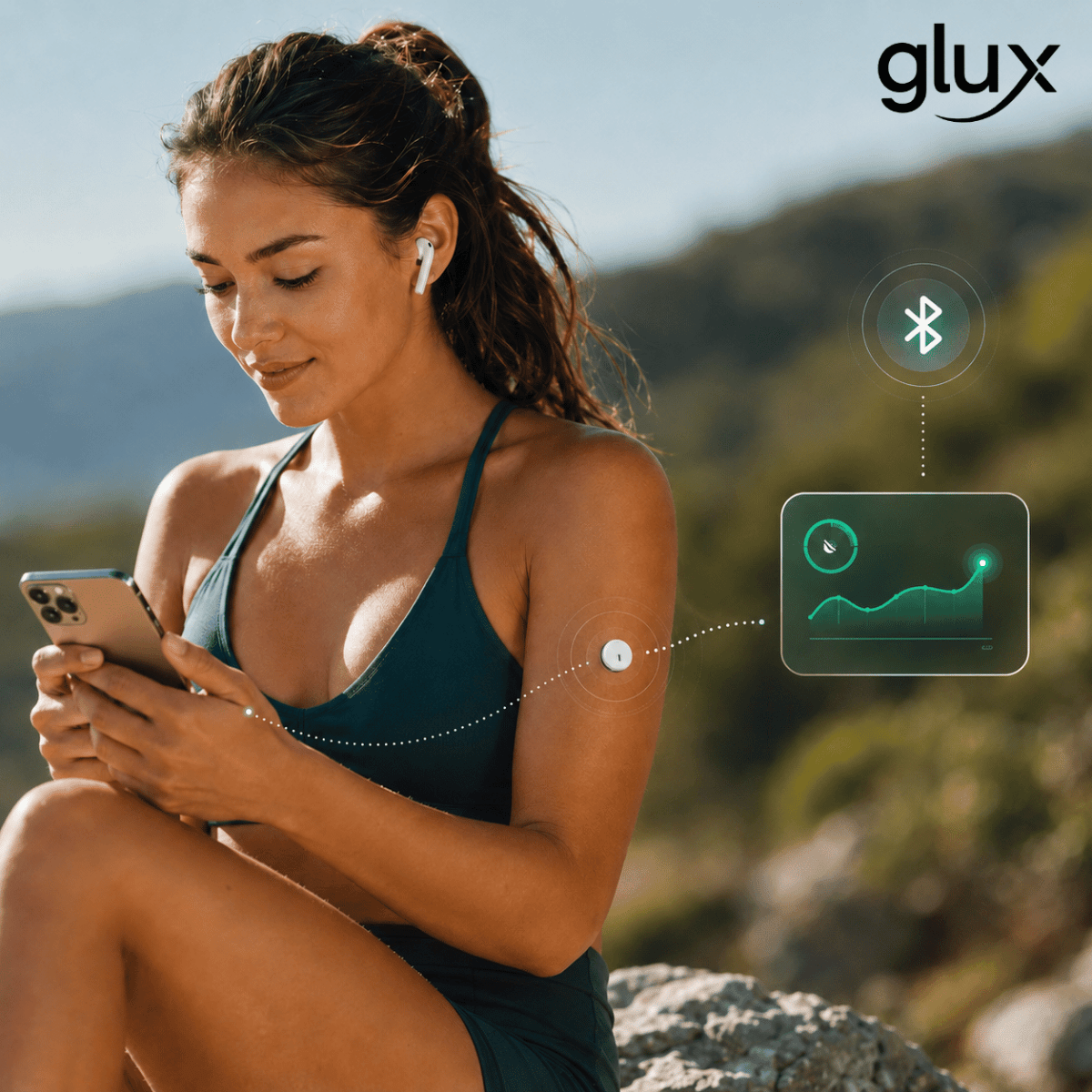 LinX CGM lifestyle – szenzor a felkaron, app kapcsolat