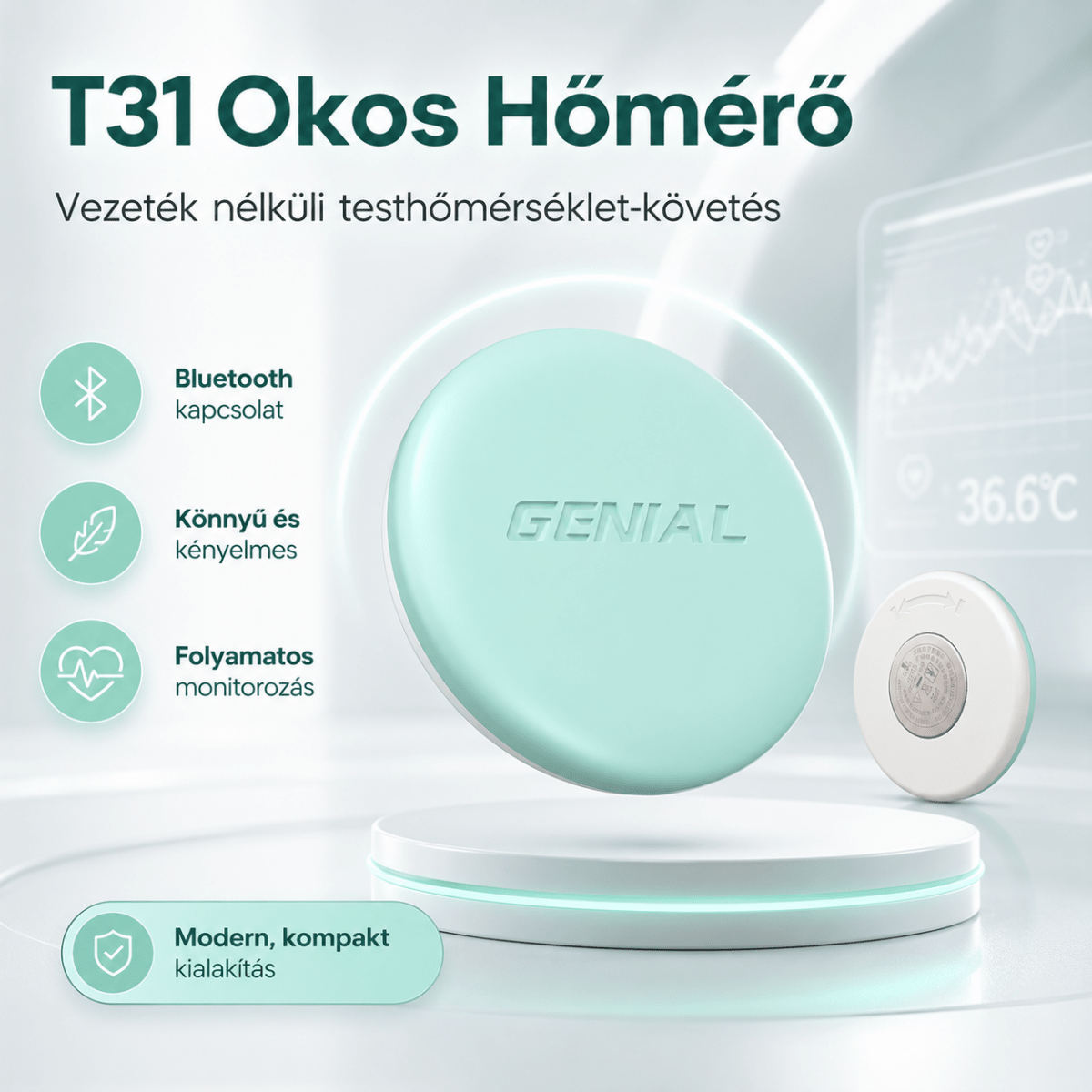 Okos hőmérő szenzor – vezeték nélküli testhőmérséklet-monitorozás - GluX