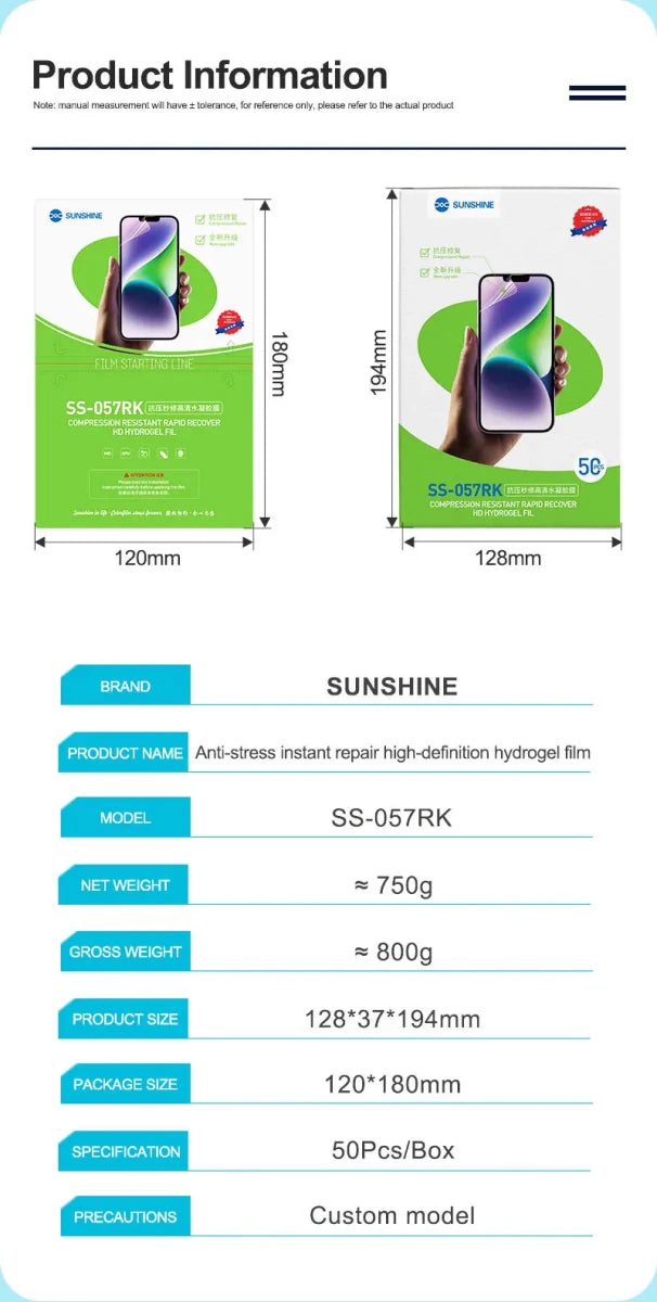 SUNSHINE SS - 057RK, SS - 075AS Öngyógyító HD Hidrogél Kijelzővédő Fólia - GluX